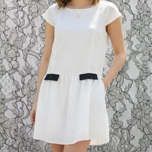 Grey and white bcbg generation drop waist polka dot dress